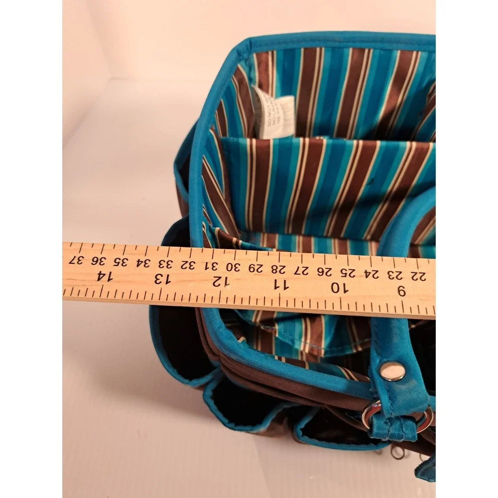 Brown and Teal Blue Multi Pocket Craft Caddy Organizer with Bottom Tray Storage